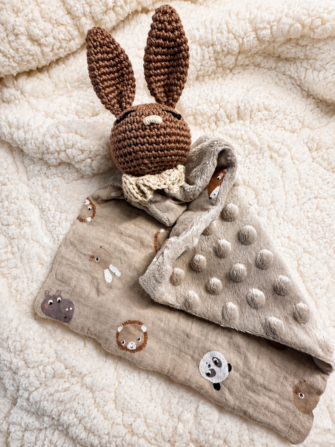 Doudou Lapin - Chocolat et beige foncé