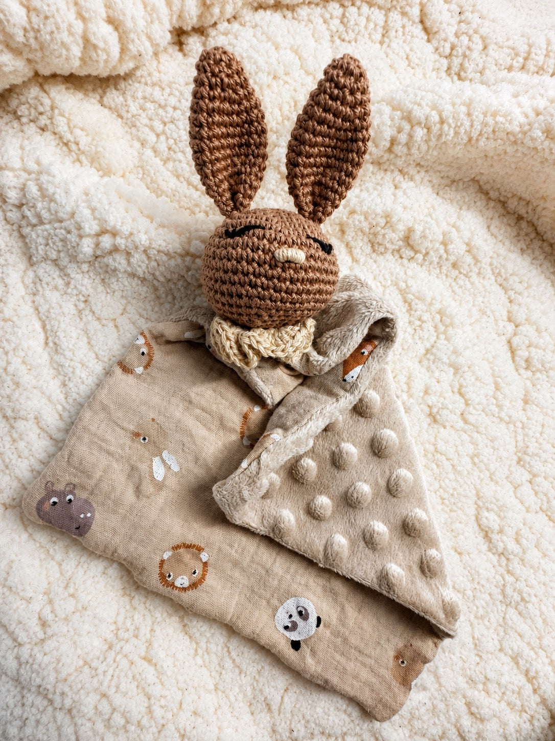 Doudou Lapin - Chocolat et beige foncé